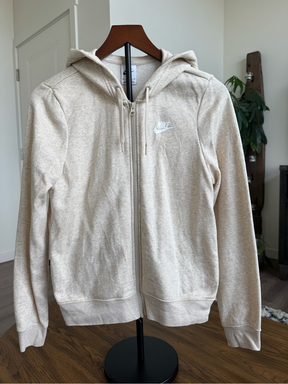 Nike Women’s Beige Zip-Up Hoodie with White Logo